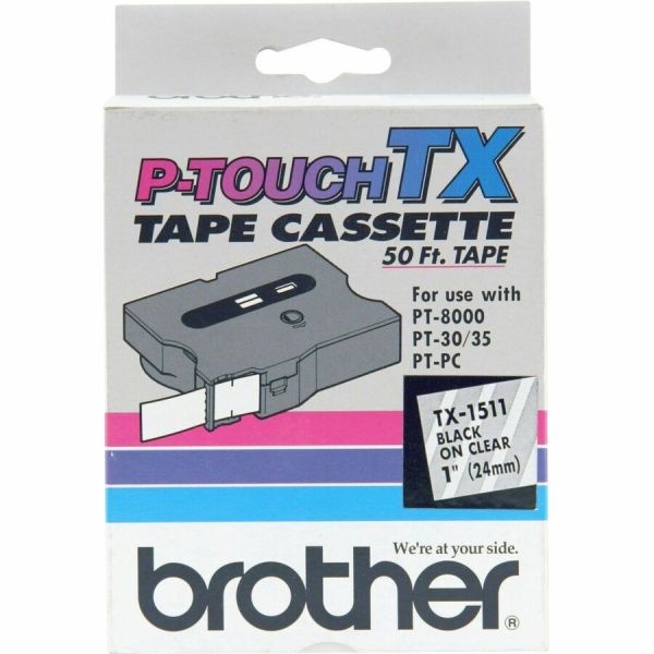Brother Tx-1511 Black-On-Clear Tape, 1" X 50'
