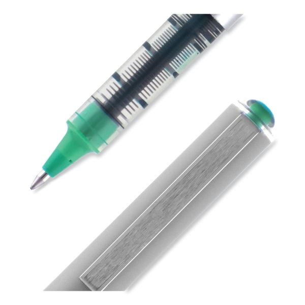Uniball Vision Roller Ball Pen, Stick, Fine 0.7 Mm, Green Ink, Silver/Green/Clear Barrel, Dozen