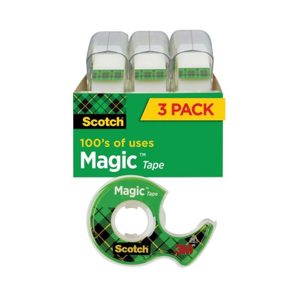 Scotch Magic Tape In Handheld Dispenser, 1" Core, 0.75" X 25 Ft, Clear, 3/Pack