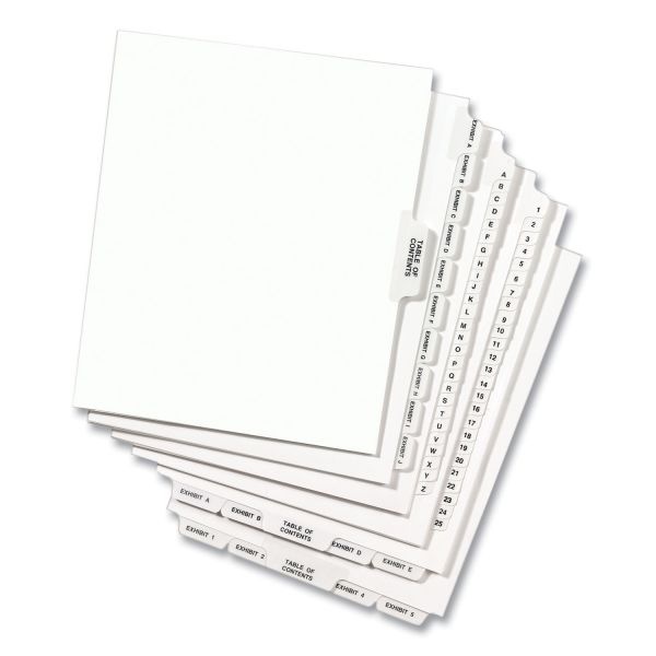 Avery Preprinted Legal Exhibit Side Tab Index Dividers, Avery Style, 10-Tab, 75, 11 X 8.5, White, 25/Pack, (1075)