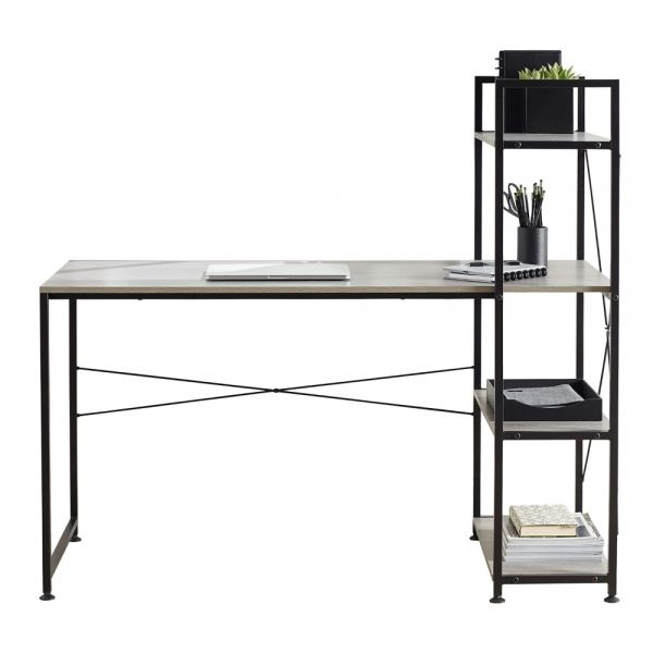 Trazer 56"W Computer Desk With Storage Shelves, Gray