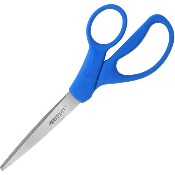 Westcott Preferred Line Stainless Steel Scissors, 8" Long, 3.5" Cut Length, Blue Straight Handles, 2/Pack