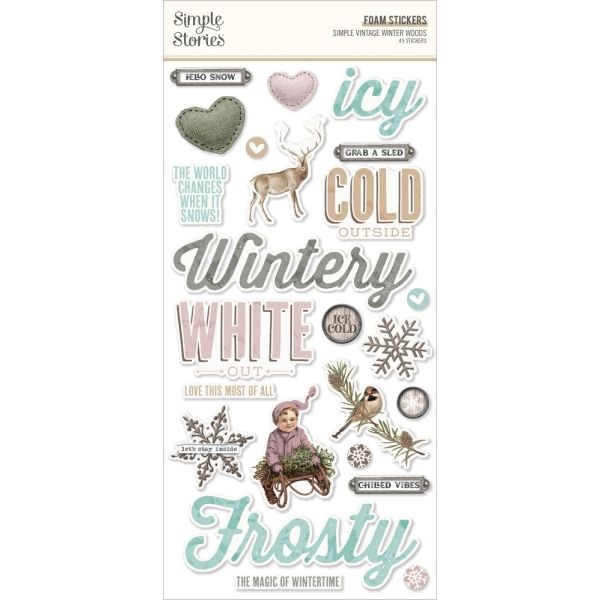 Simple Vintage Winter Woods Foam Stickers 49/Pkg