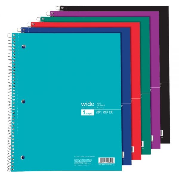 Wirebound Notebook, 8" X 10 1/2", 1 Subject, Wide Ruled, 200 Pages (100