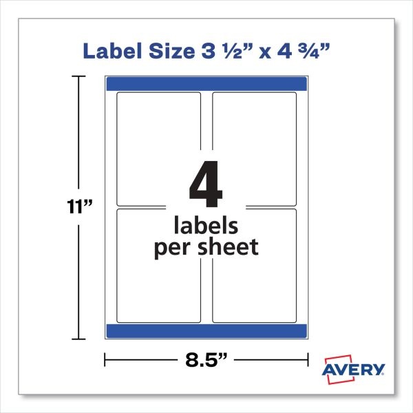 Avery Removable Durable Rectangle Labels, 22827, 3 1/2" X 4 3/4", White, Pack Of 32