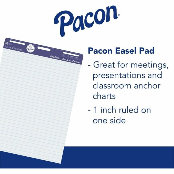 Pacon Ruled Easel Pads - 50 Sheets - Stapled/Glued - Front Ruling Surface -  Ruled - 1 Ruled - 27 X 34 - White Paper - Chipboard Cover - Perforated,  Bond Paper - 50 / Pad