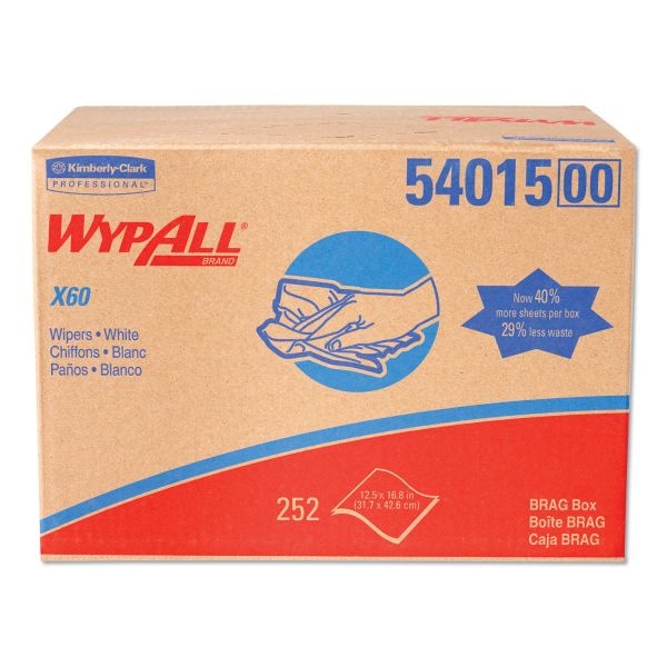 Wypall General Clean X60 Cloths, 12.5 X 16.8, White, 252/Carton