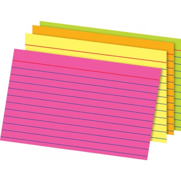 Glow Index Cards, 4" X 6", Assorted Colors, Pack Of 100