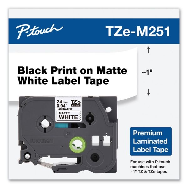 Brother Tze Premium Laminated Tape, 0.94" X 26.2 Ft, Black On White