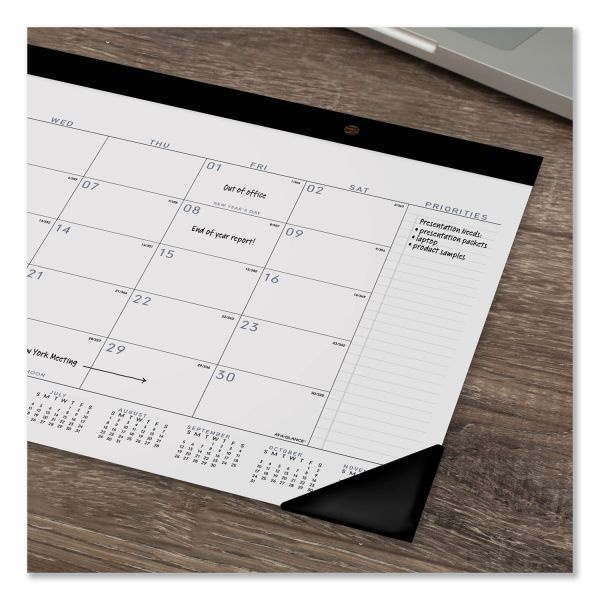 At-A-Glance Contemporary Monthly Desk Pad, 18 X 11, White Sheets, Black Binding/Corners,12-Month (Jan To Dec): 2024