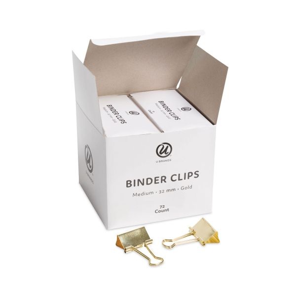 U Brands Binder Clips, Medium, Gold, 72/Pack