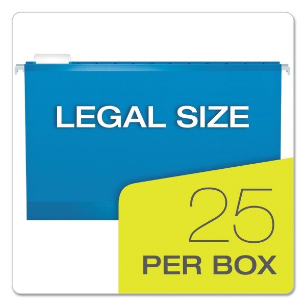 Pendaflex Extra Capacity Reinforced Hanging File Folders With Box Bottom, 2" Capacity, Legal Size, 1/5-Cut Tabs, Assorted Colors,25/Bx