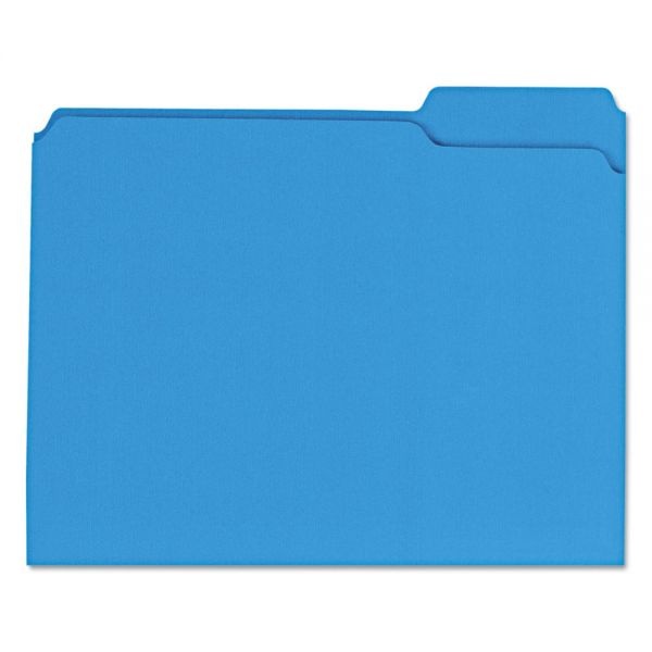 Universal Reinforced Top-Tab File Folders, 1/3-Cut Tabs: Assorted, Letter Size, 1" Expansion, Blue, 100/Box