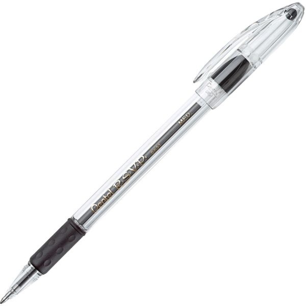 Pentel R.S.V.P. Ballpoint Pens, Medium Point, 1.0 Mm, Clear Barrel, Black Ink, Pack Of 12