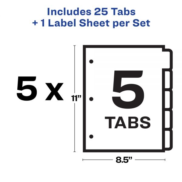 Avery Print & Apply Clear Label Translucent Plastic Dividers With Index Maker Easy Apply Printable Label Strip, 5 Frosted Clear Tabs, Pack Of 5 Sets