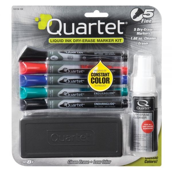 Quartet Enduraglide Dry-Erase Markers, Kit, Fine, Assorted Colors, Pack Of 5
