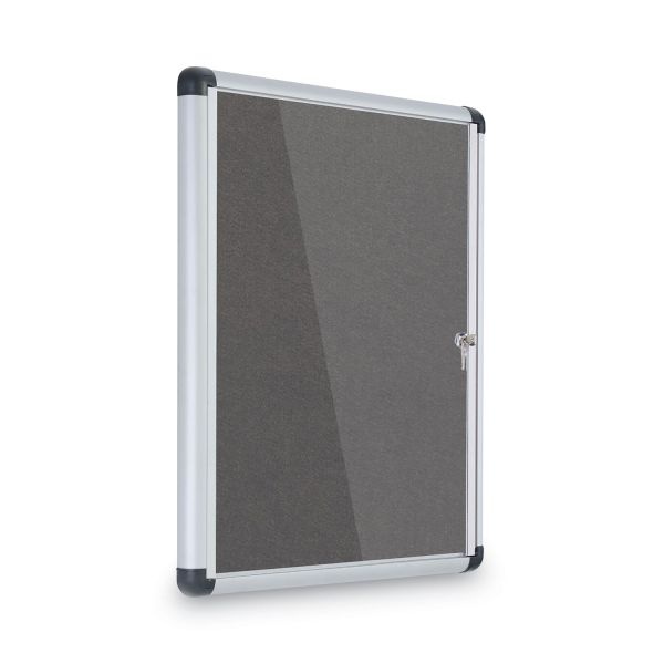 Mastervision Slim-Line Enclosed Fabric Bulletin Board, One Door, 28 X 38, Gray Surface, Aluminum Frame