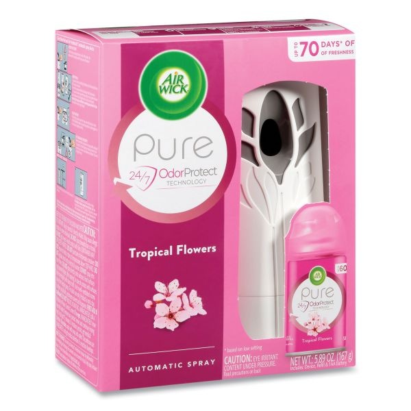 Air Wick Freshmatic Ultra Automatic Pure Starter Kit, 5.94 X 3.31 X 7.63, White, Tropical Flowers 4/Carton