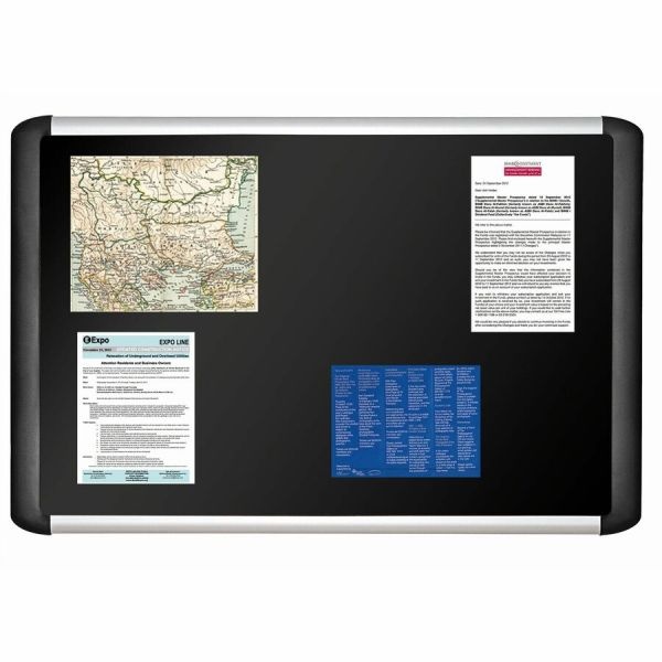 Mastervision Soft-Touch Bulletin Board, 36 X 24, Black Fabric Surface, Aluminum/Black Aluminum Frame