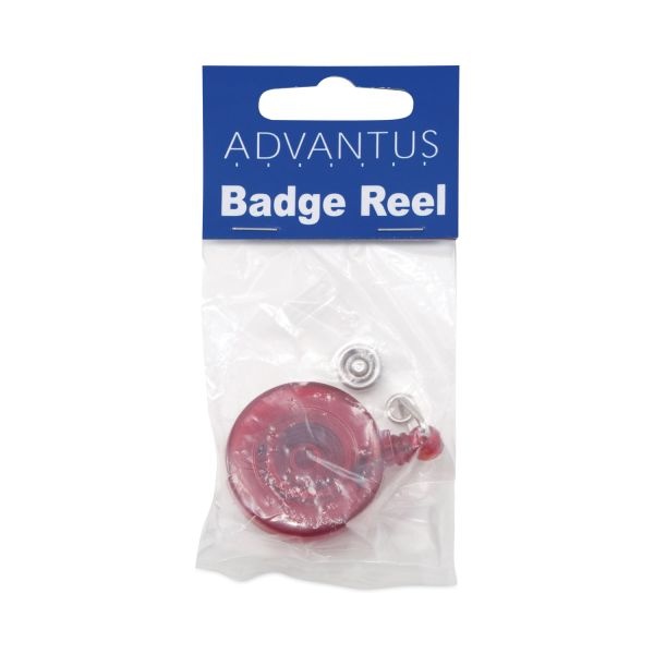 Advantus Translucent Retractable Id Card Reel, 30" Extension, Red, 12/Pack