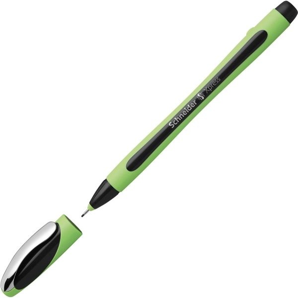 Xpress Fineliner Porous Point Pen, Stick, Medium 0.8 Mm, Black Ink, Black/Green Barrel, 10/Box