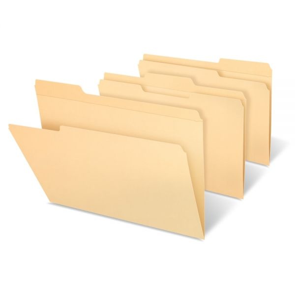 Reinforced File Folders, 1/3-Cut Tabs, Letter Size, Manila, Box Of 100
