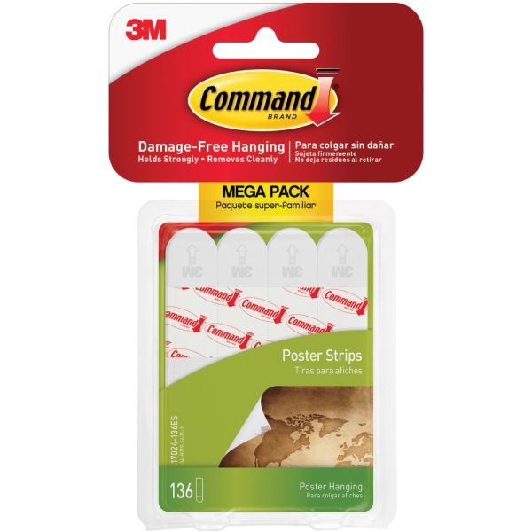 Command Poster Strips, 136-Command Strips, Damage-Free, White