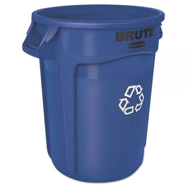 Rubbermaid Commercial Brute Recycling Container, Round, 32 Gal, Blue