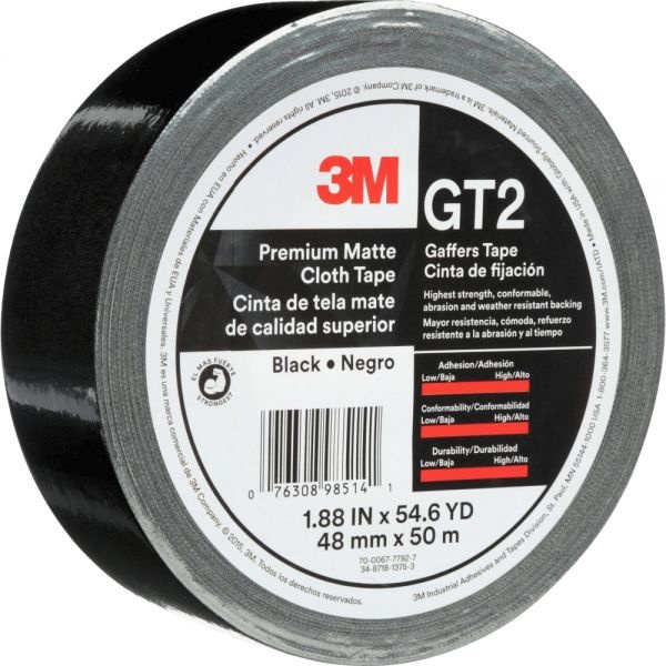 3M Gaffers Cloth Tape - 54.60 Yd Length X 1.90" Width - 11 Mil Thickness - Vinyl - 1 / Roll - Black