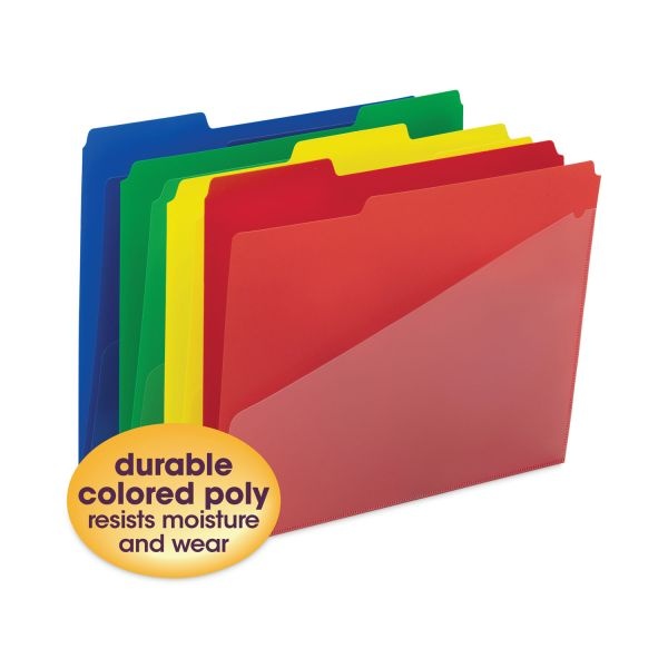 Smead Poly Colored File Folders With Slash Pocket, 1/3-Cut Tabs: Assorted, Letter Size, 0.75" Expansion, Assorted Colors, 12/Pack