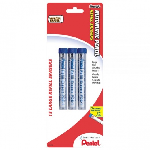 Pentel Quicker Clicker Eraser Refills, Pack Of 15 - Office Essentials