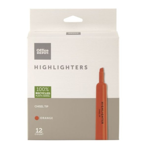 Chisel-Tip Highlighter, 100% Recycled Plastic Barrel, Fluorescent Orange, Pack Of 12