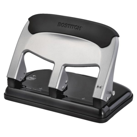 Bostitch Ez Squeeze 3-Hole Punch, Black/Silver