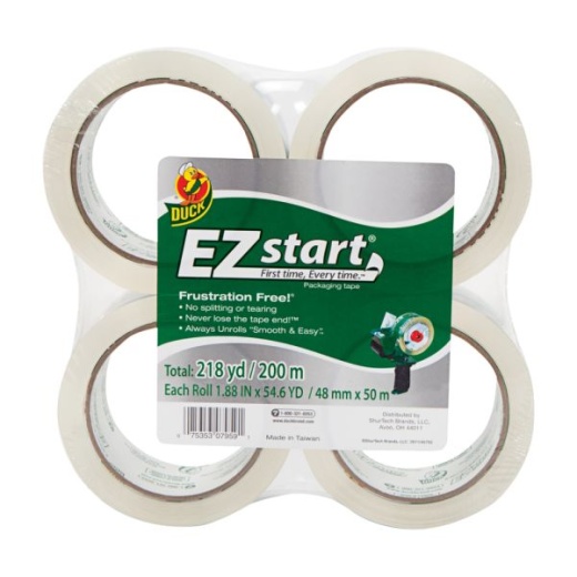 Duck Brand Ez Start Crystal Clear Packaging Tape - 54.60 Yd Length X 1.88" Width - 2.6 Mil Thickness - 3" Core - Acrylic