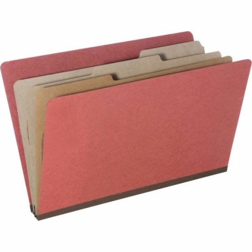 Skilcraft Pressboard Classification Folders, Legal Size, 8-Section, 30% Recycled, Earth Red, Pack of 10
