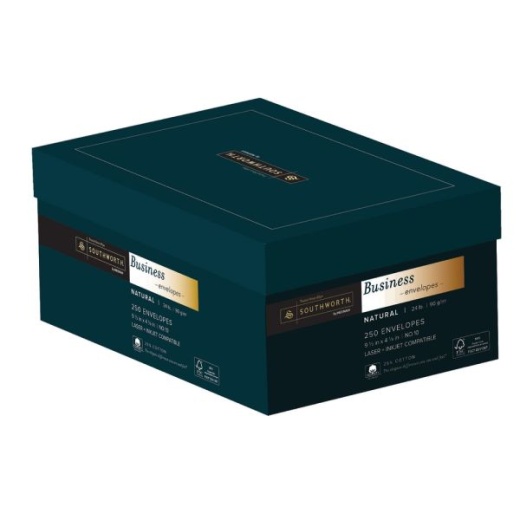 Southworth #10 Business Envelopes - 25% Cotton Wove Finish, 24 Lb, Gummed Seal, FSC Certified