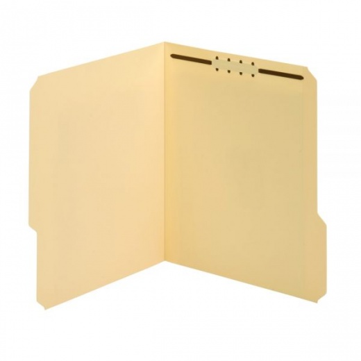 Manila Fastener Folders, 1 Fastener, 1/3 Tab Cut Assorted, Letter Size, Box of 50 Folders