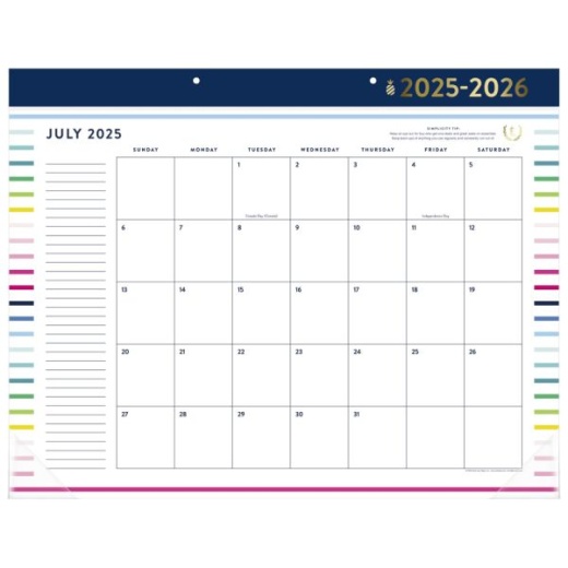 Simplified By Emily Ley For At-A-Glance Academic 2025-2026 Monthly Desk Pad Calendar, Happy Stripe, Standard, 21 3/4" X 17"