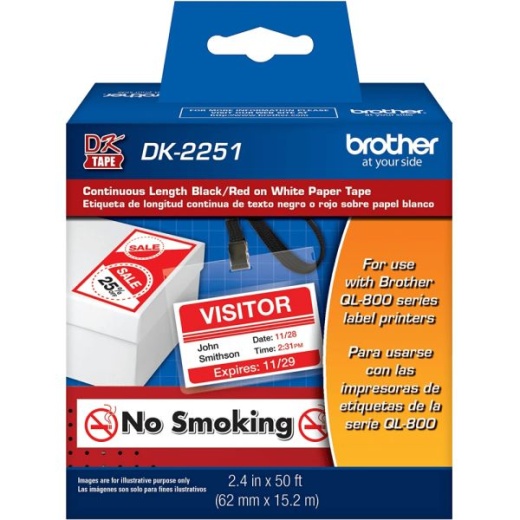 Brother DK-2251 Continuous-Length Tape, 2.4" x 50', Black/Red/White