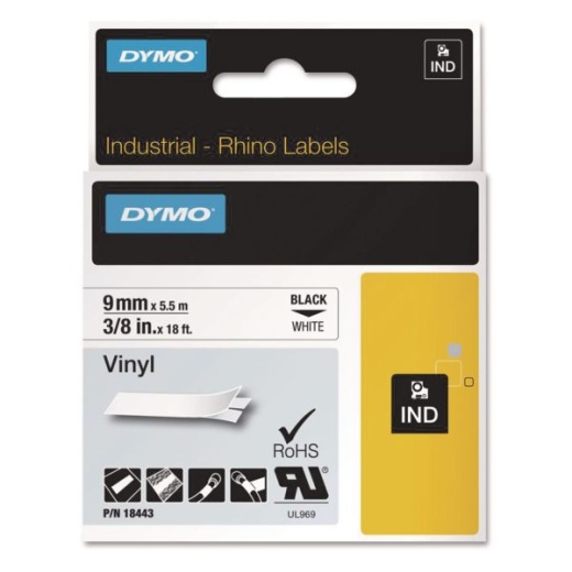 Dymo Rhino Industrial Vinyl Labels - 23/64" Width x 18 3/64 ft Length - Permanent Adhesive