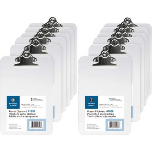 Business Source Plastic Clipboard - 6" x 9" with Spring Clip