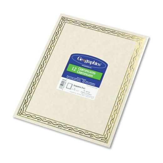Geographics Foil Stamped Award Certificates, 8.5 x 11, Gold Serpentine with White Border, 12/Pack