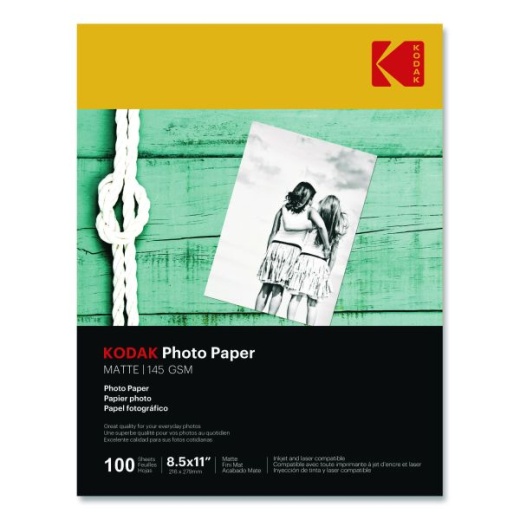 Kodak Photo Paper, 7.2 Mil, 8.5 x 11, Matte White, 100/Pack