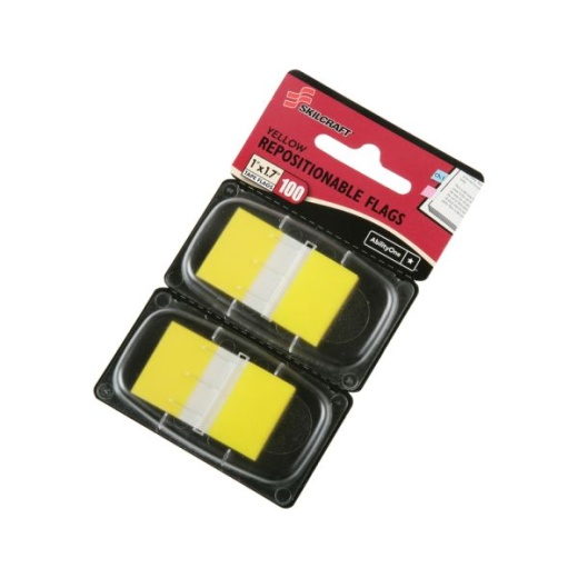 Skilcraft 70% Recycled Color Self-Stick Flags, 1" x 1 3/4", Yellow, 50 Flags Per Pad, Pack Of 2