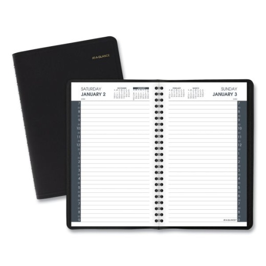 AT-A-GLANCE Daily Appointment Book with 30-Minute Appointments, 8 x 5, Black Cover, 12-Month (Jan to Dec): 2025