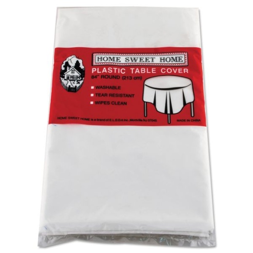 Tablemate Table Set Round Table Cover, Plastic, 84" Diameter, White, 6/Pack