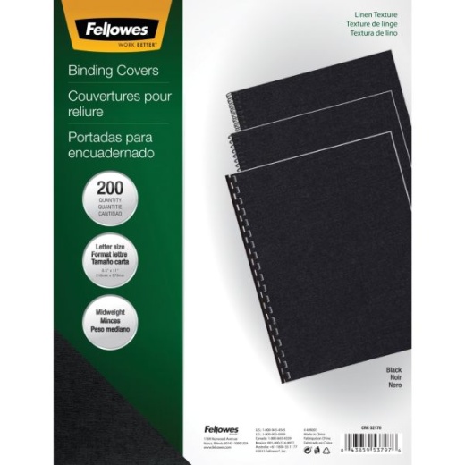 Fellowes Expressions Linen Presentation Covers, 8 1/2 x 11 x 0.1, Black, Pack Of 200