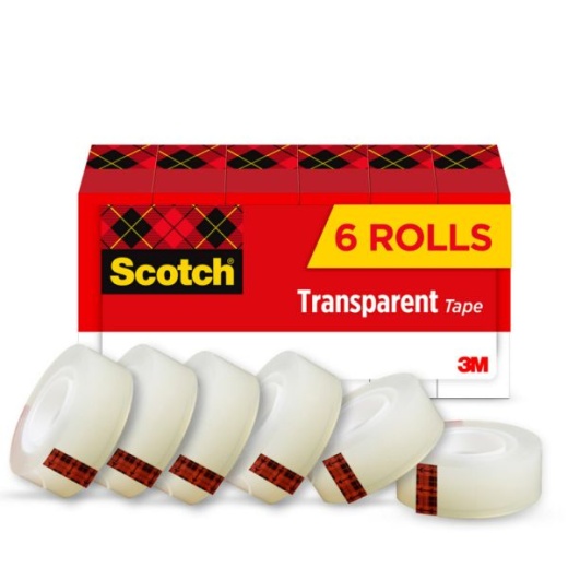 Scotch Transparent Tape - 3/4 In X 1296 In, 6 Tape Rolls, Clear, Home Office and School Supplies