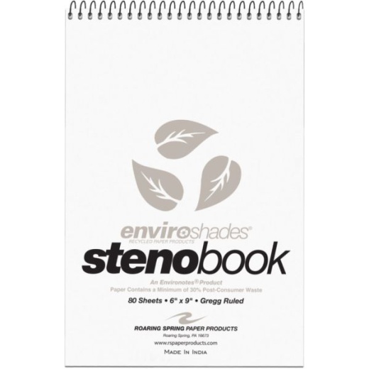 Roaring Spring Enviroshades Steno Books, 6" x 9", Gregg Ruled, 80 Sheets Per Pad, 30% Recycled, Gray, Pack Of 4