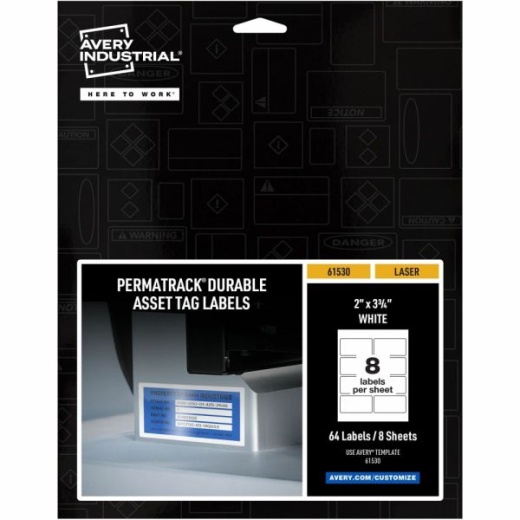 Avery Permatrack Durable White Asset Tag Labels, 2"X3-3/4" , 64 Asset Tags - 2"X 3 3/4" - Permanent Adhesive - 61530